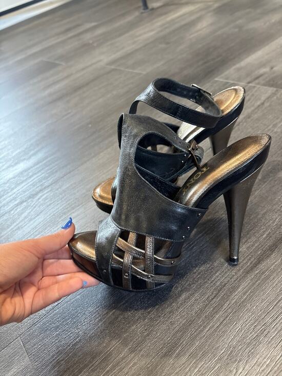 Tony K Black Leather Sandal Heels Size 7